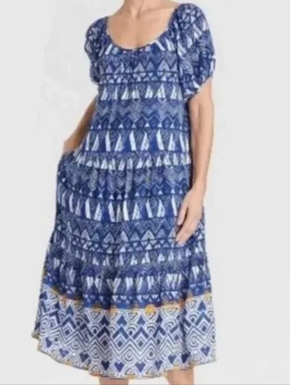 Knox Rose Blue Printed Midi Dress with Scoop Neck
